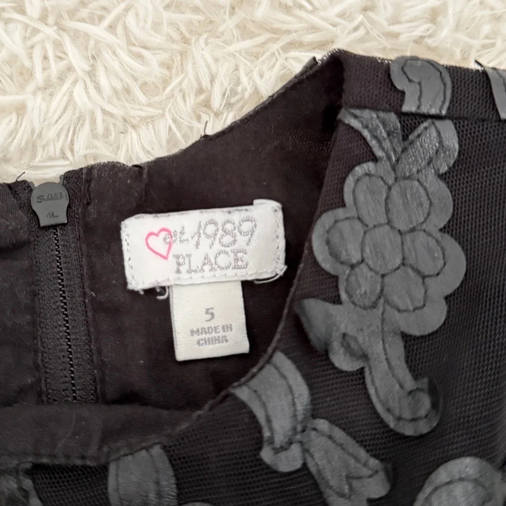 Girls Black Velvet Embroidered Party Dress | Size 5 | The Children’s Place - Picture 3 of 4